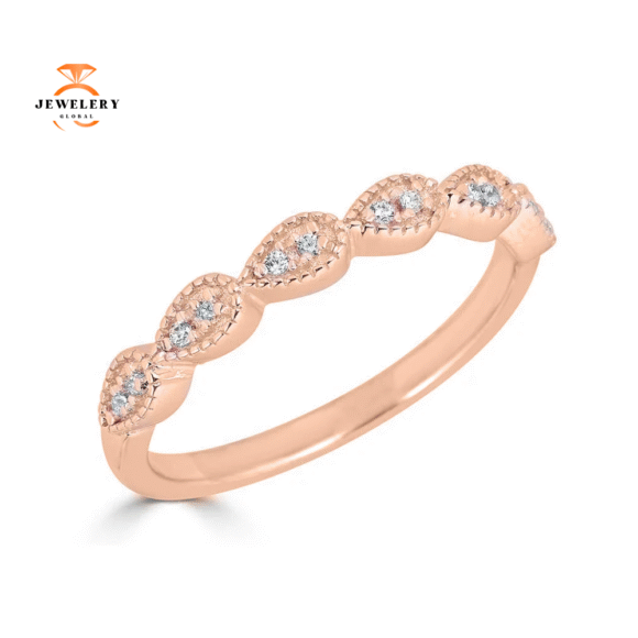 EMILIQUE 14KT GOLD 0.10 CTW DIAMOND BEADED PEAR STACKABLE RING - Image 2