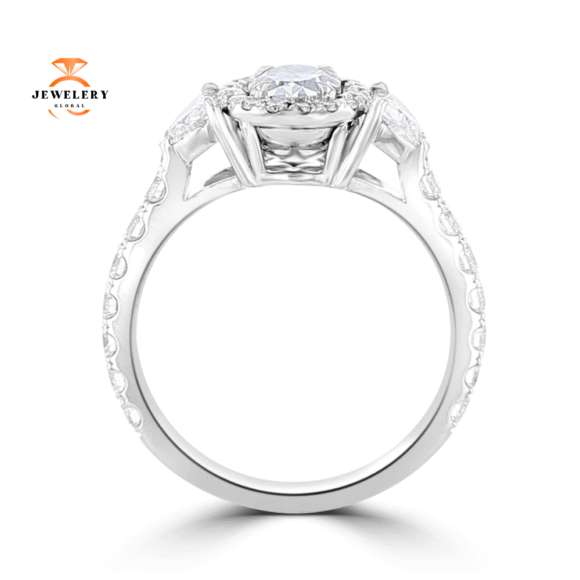 JULEVE PLATINUM 2.12 CTW FANCY BLUE-GREEN DIAMOND 3 STONE HALO RING - Image 2