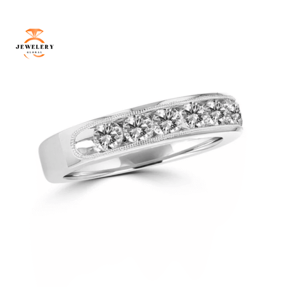 14KT White Gold 1.00 CTW Round Diamond Channel Set Milgrain Band - Image 2