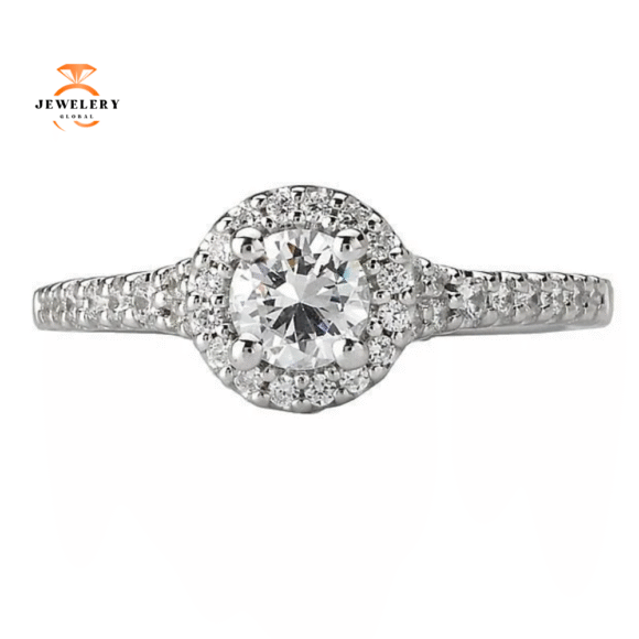 14KT WHITE GOLD 3/4 CTW ROUND DIAMOND HALO RING - Image 2