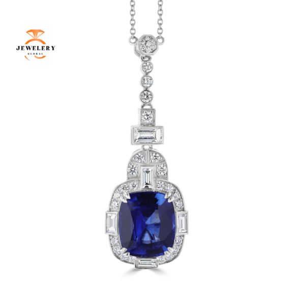 18K WHITE GOLD 7.26 CTW SAPPHIRE & 1.39 CTW DIAMOND NECKLACE