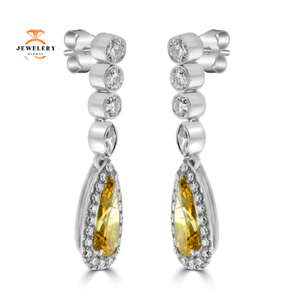 18KT WHITE GOLD 2.93 CTW DIAMOND HALO DROP EARRINGS - Image 2