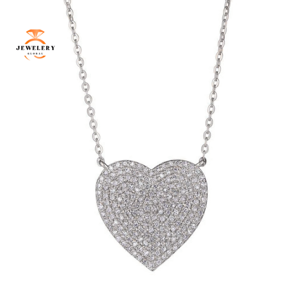 EMILIQUE 14KT WHITE GOLD 0.42 CTW DIAMOND HEART NECKLACE