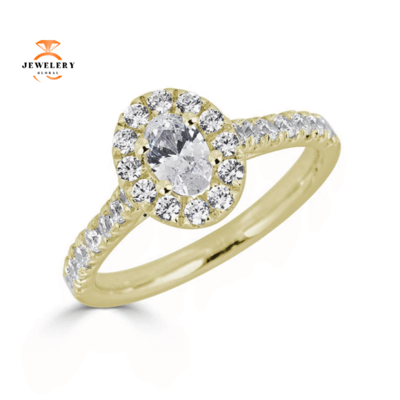 JULEVE 14KT GOLD 1.00 CTW DIAMOND OVAL HALO CATHEDRAL RING - Image 3