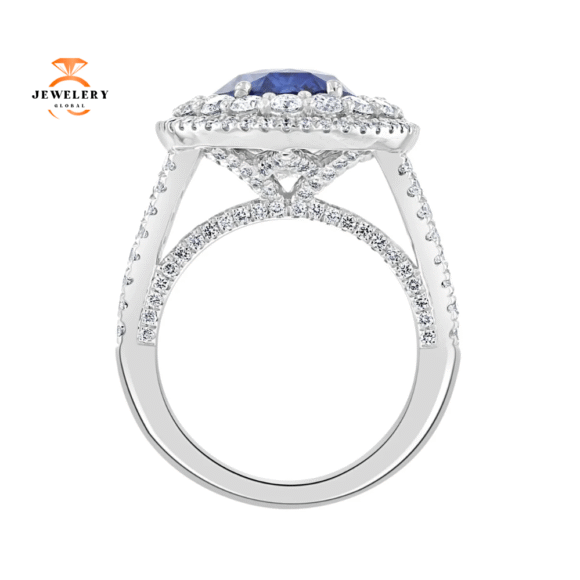 JULEVE 7.54 CT SAPPHIRE & 2.08 CTW DIAMOND OVAL HALO RING - Image 3