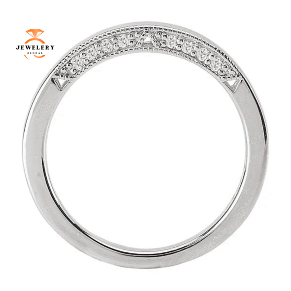 14KT WHITE GOLD 1/10 CTW DIAMOND POLISHED MILGRAIN RING - Image 2