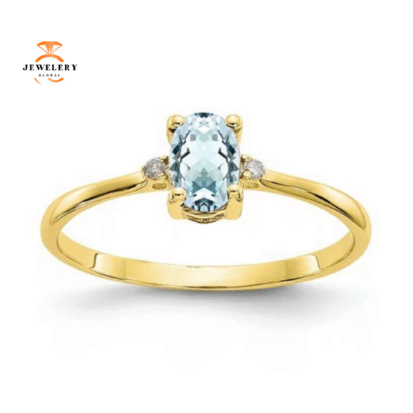 14KT YELLOW GOLD 0.40 CT AQUAMARINE & DIAMOND RING