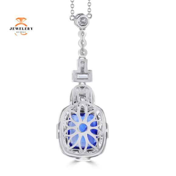 18K WHITE GOLD 7.26 CTW SAPPHIRE & 1.39 CTW DIAMOND NECKLACE - Image 2
