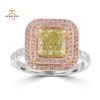18KT TWO-TONE GOLD 2.75 CTW GREENISH YELLOW & PINK DIAMOND DOUBLE HALO RING