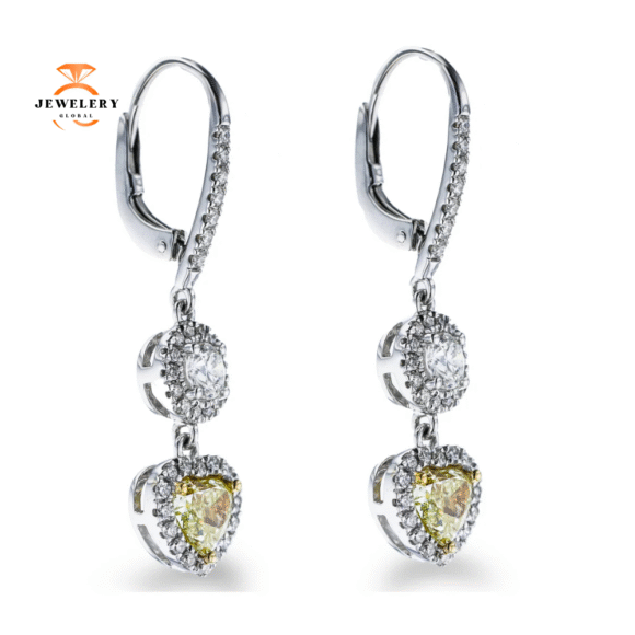 18KT WHITE GOLD 1.53CTW YELLOW DIAMOND & 0.97CTW DIAMOND DANGLE EARRINGS - Image 2