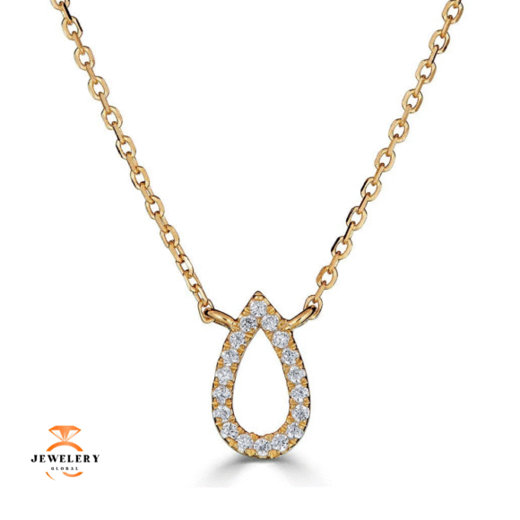 Emilique 14KT Gold 1/20 CTW Diamond Pear Outline Necklace - Image 3