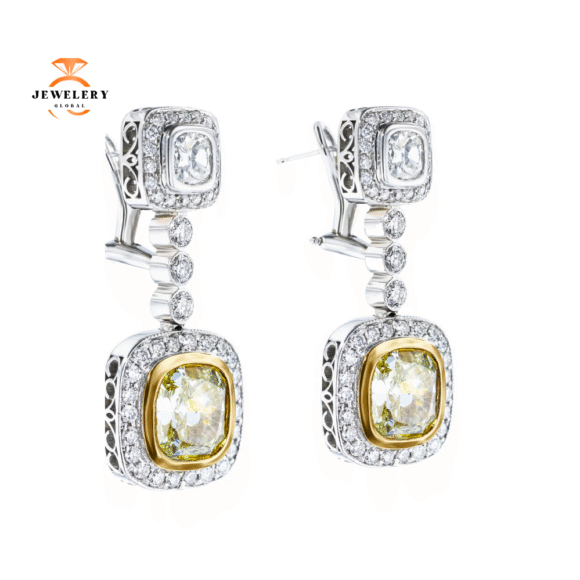 JULEVE 14/18KT GOLD 6.01CTW YELLOW & 2.33CTW DIAMOND EARRINGS - Image 2