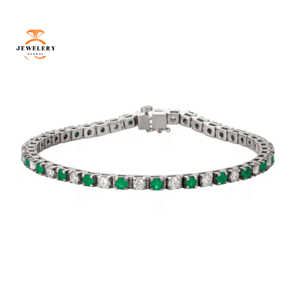 14KT WHITE GOLD 2 1/2 CTW EMERALD & 2 CTW DIAMOND TENNIS BRACELET