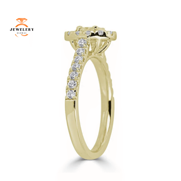 JULEVE 14KT GOLD 1.00 CTW DIAMOND OVAL HALO CATHEDRAL RING - Image 4