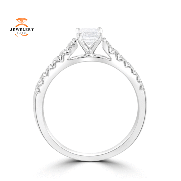 14KT White Gold 3/4 CTW Emerald Diamond Cathedral Ring - Image 2