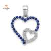 14KT WHITE GOLD DIAMOND & 0.30 CTW SAPPHIRE DOUBLE HEART PENDANT