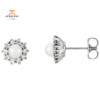 14KT WHITE GOLD PEARL & 1/4 CTW DIAMOND HALO EARRINGS