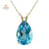14KT YELLOW GOLD 3.60 CT PEAR SHAPE SWISS BLUE TOPAZ NECKLACE