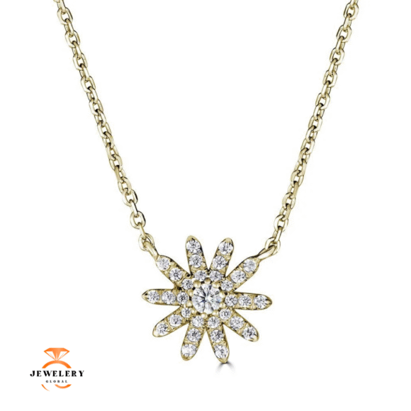 EMILIQUE 14KT GOLD 0.15 CTW DIAMOND FLOWER PLATE NECKLACE