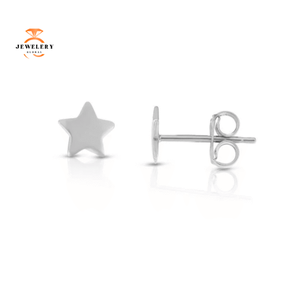 EMILIQUE 14KT WHITE GOLD POLISHED STAR EARRINGS