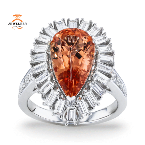 JULEVE 18KT WHITE GOLD 3.75CT IMPERIAL TOPAZ & 1.17CTW DIAMOND RING