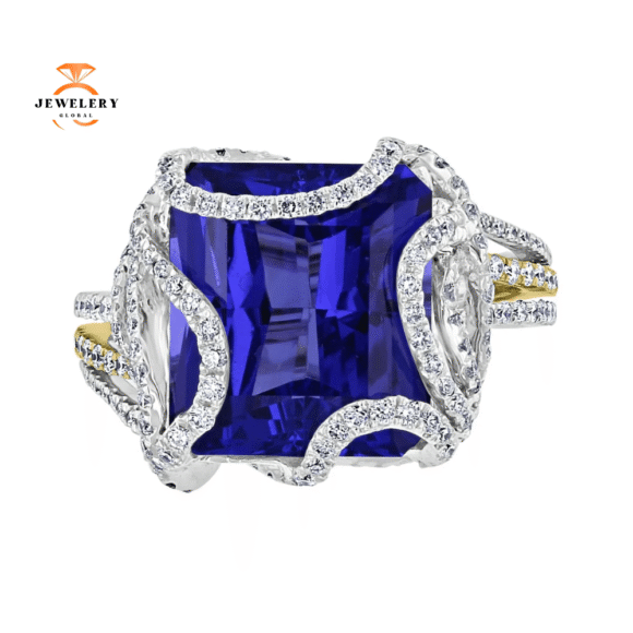 JULEVE 7.60 CT TANZANITE & 1.02 CTW DIAMOND BYPASS FREEFORM RING