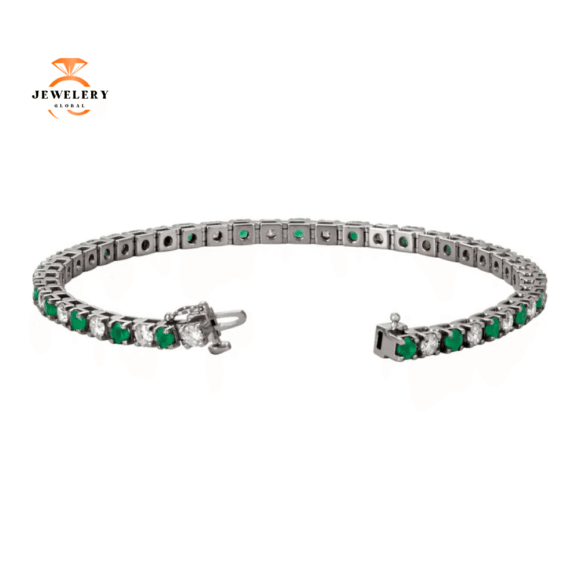 14KT WHITE GOLD 2 1/2 CTW EMERALD & 2 CTW DIAMOND TENNIS BRACELET - Image 2