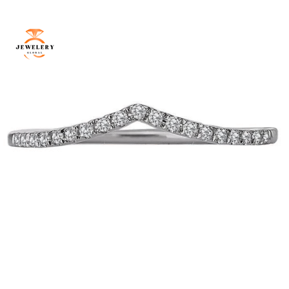14KT WHITE GOLD 1/10 CTW DIAMOND V-SHAPE WEDDING BAND - Image 2