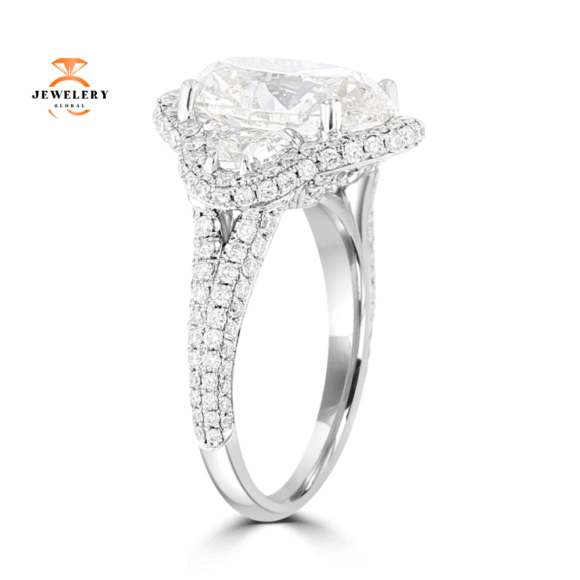 18KT White Gold 6.74 CTW Oval 3-Stone Diamond Halo Ring - Image 3