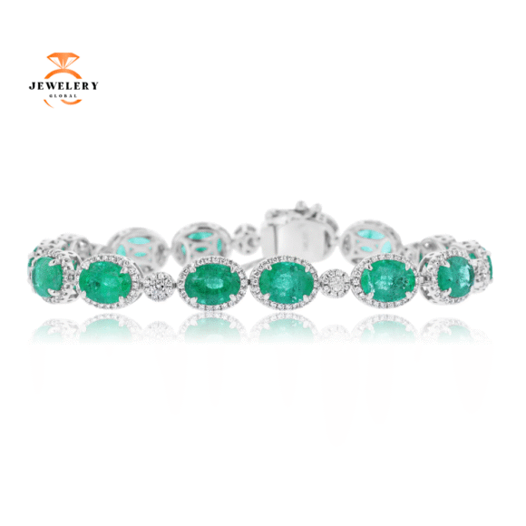 JULEVE 14K WHITE GOLD 16.99 CTW EMERALD & 1.77 CTW DIAMOND BRACELET