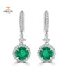 JULEVE 2.69 CTW EMERALD & 0.59 CTW DIAMOND HALO DROP EARRINGS