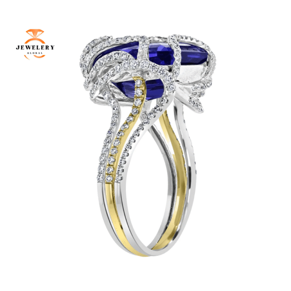 JULEVE 7.60 CT TANZANITE & 1.02 CTW DIAMOND BYPASS FREEFORM RING - Image 2