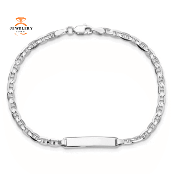 LADIES 14KT WHITE GOLD ANCHOR LINK ID BRACELET-7 INCHES - Image 2