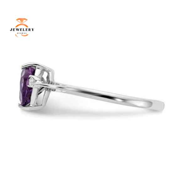 14KT WHITE GOLD 7MM HEART AMETHYST AND DIAMOND RING - Image 3