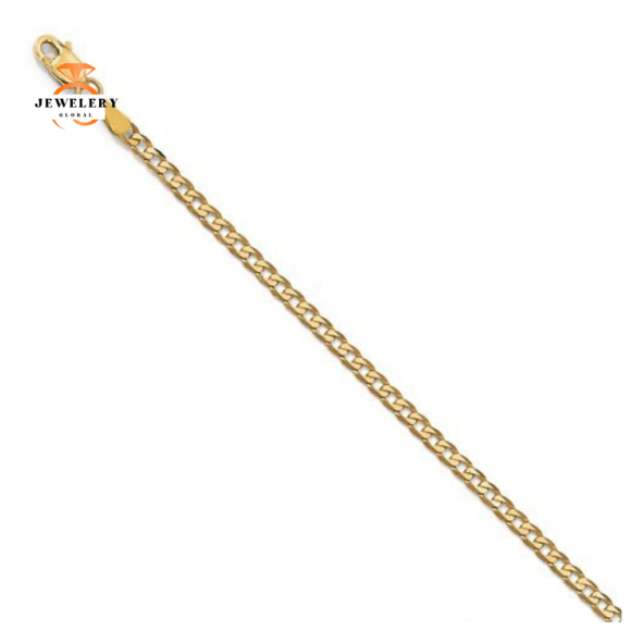 14KT YELLOW GOLD 2.3MM FLAT BEVELED CURB CHAIN BRACELET