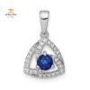 14KT WHITE GOLD DIAMOND & 1/4 CTW SAPPHIRE TRIANGLE PENDANT