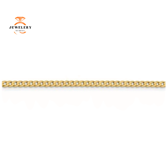 14KT YELLOW GOLD 2.3MM FLAT BEVELED CURB CHAIN BRACELET - Image 2