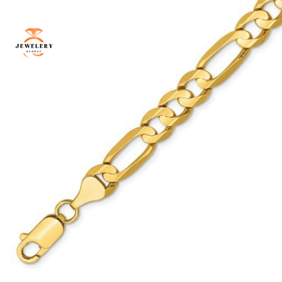 14KT YELLOW GOLD 6.75MM CONCAVE OPEN FIGARO CHAIN BRACELET