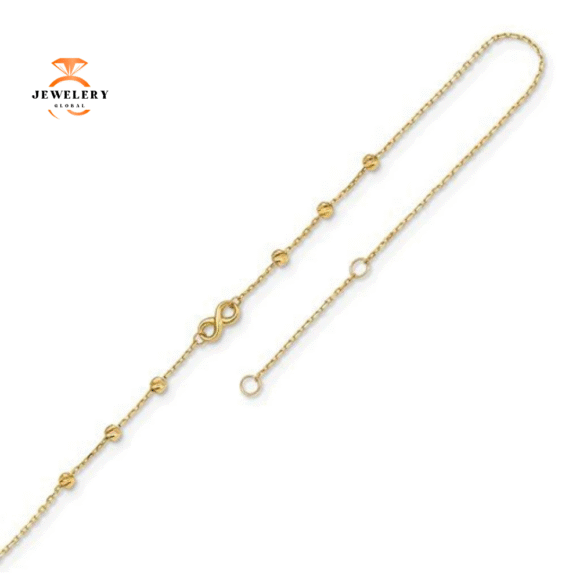 14KT Yellow Gold Infinity Symbol and Bead Anklet