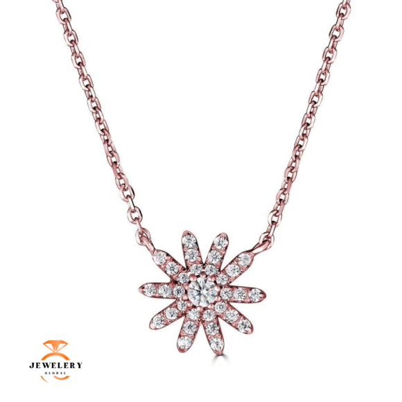 EMILIQUE 14KT GOLD 0.15 CTW DIAMOND FLOWER PLATE NECKLACE - Image 3