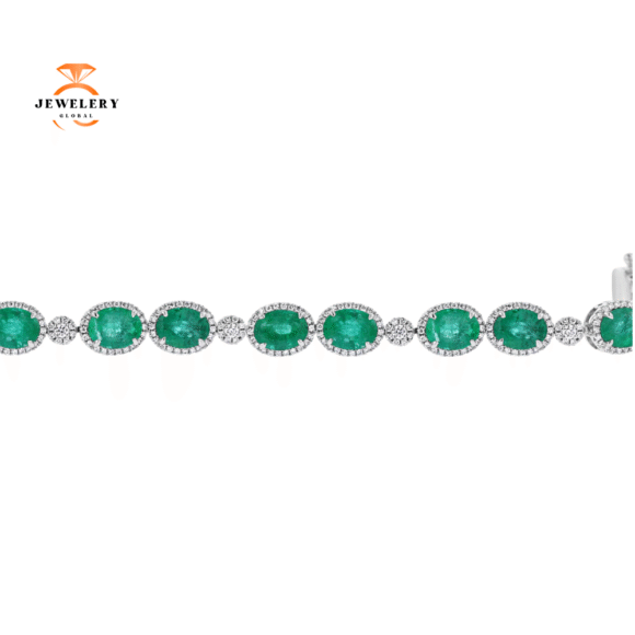 JULEVE 14K WHITE GOLD 16.99 CTW EMERALD & 1.77 CTW DIAMOND BRACELET - Image 2