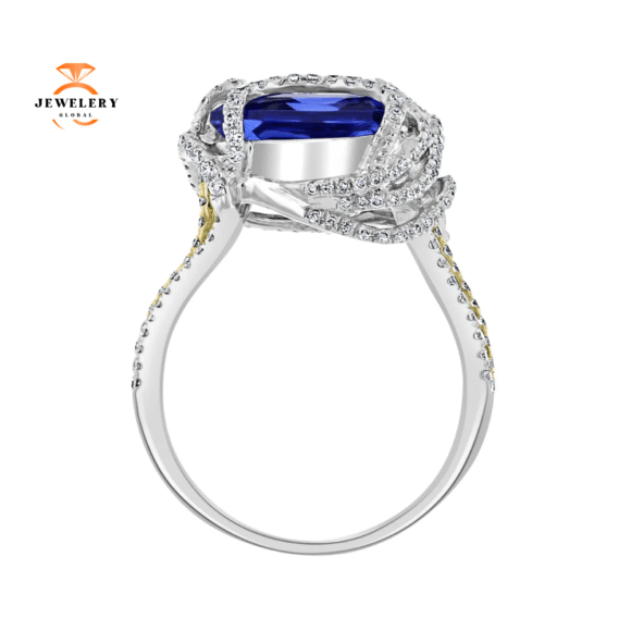 JULEVE 7.60 CT TANZANITE & 1.02 CTW DIAMOND BYPASS FREEFORM RING - Image 3