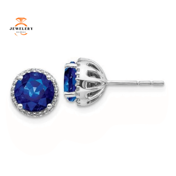 14KT WHITE GOLD 2.30 CTW SAPPHIRE & 0.12 CTW DIAMOND HALO EARRINGS