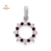 14KT WHITE GOLD GARNET & DIAMOND FLOWER PENDANT