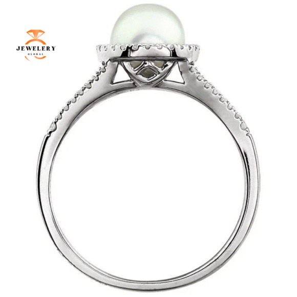 14KT WHITE GOLD PEARL & 1/6 CTW DIAMOND HALO RING - Image 2