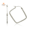 14KT WHITE GOLD SQUARE DIAMOND CUT HOOP EARRINGS