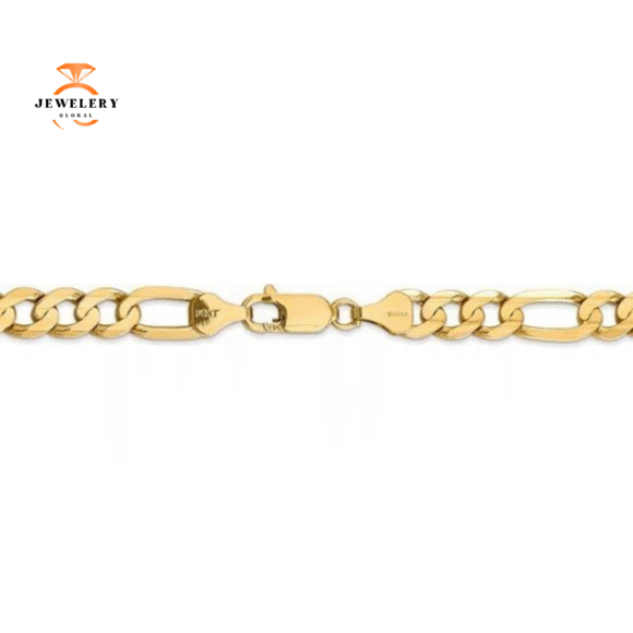 14KT YELLOW GOLD 6.75MM CONCAVE OPEN FIGARO CHAIN BRACELET - Image 2