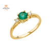 14KT YELLOW GOLD EMERALD & DIAMOND ACCENTED 3-STONE RING