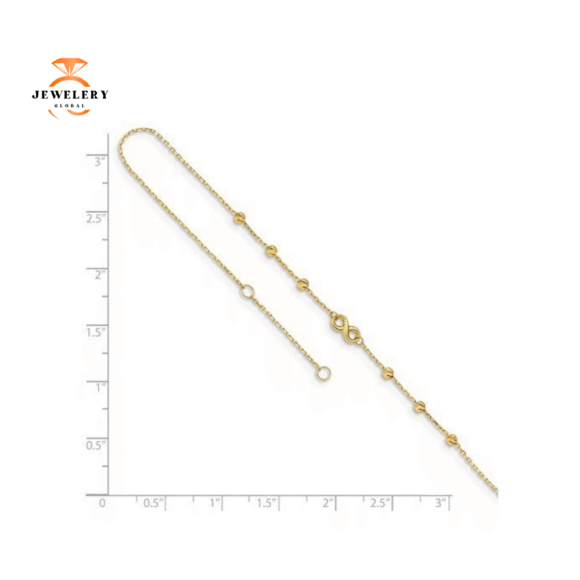 14KT Yellow Gold Infinity Symbol and Bead Anklet - Image 2