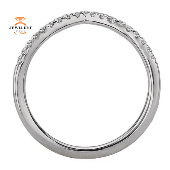 14KT WHITE GOLD 1/10 CTW DIAMOND V-SHAPE WEDDING BAND - Image 4